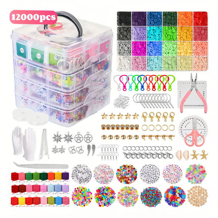 Cross-Border Amazon Four-Layer Box Kidsren's Bracelet Beaded DIY Material Package Set Bracelet Beaded Jewelry Beads