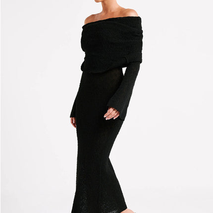 Cross-border Explosions Summer European and American Sexy off-shoulder Collar Beach Blouse Slim-fit Long Knitted dress