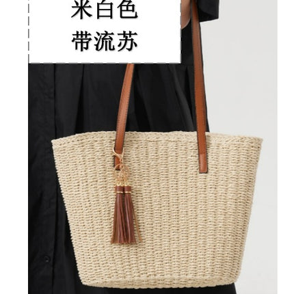 New Versatile Straw Bag, Large Capacity Handmade Woven Bag, Vacation Beach Bag, Vegetable Basket, Women's Bag, Shoulder Tote Bag