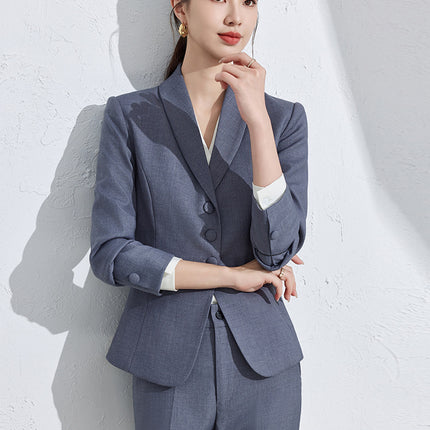Blue Three-button Small Suit suit Women's Professional Dress Jewelry Shop Beauty Salon High-end Hotel Front Desk Work Clothes