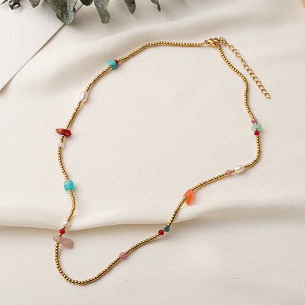 Lishan Versatile Bowknot Accessories Titanium Steel Metal Chain Series Layered Natural Stone Necklace Clavicle Chain for Women
