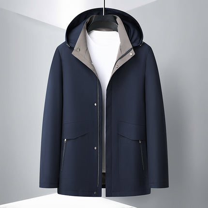 Spring and Autumn New Men's Jacket for Middle-aged and Elderly with Removable Hat Windbreaker Business Casual Loose Jacket for Dad