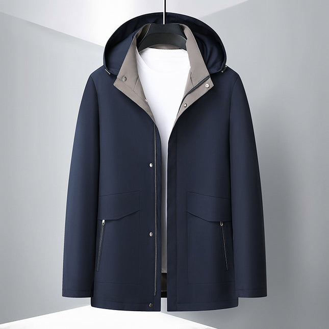 Spring and Autumn New Men's Jacket for Middle-aged and Elderly with Removable Hat Windbreaker Business Casual Loose Jacket for Dad