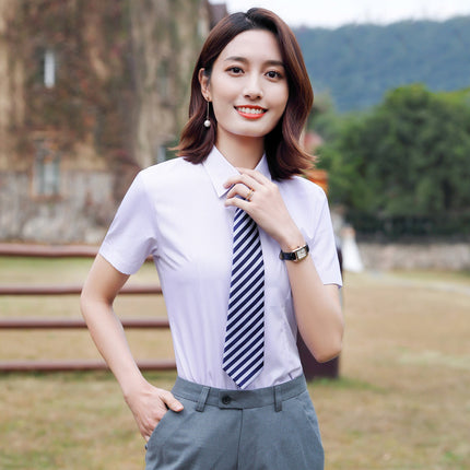 [Business Stripes] Men's and Women's Work Clothes Professional Wear Summer Short-sleeved Shirt Office White-collar Work Clothes