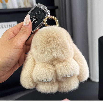 Boutique genuine leather real Rex rabbit plush bunny doll mobile phone pendant bag pendant keychain doll car pendant