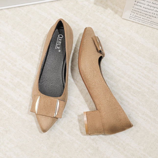 Thick-Heeled Pointed-Toe Single Shoes for Women, 2026 New Style, Comfortable and Not Tiring for the Feet, Fashionable Mid-Heel Shallow Mouth Comfortable Work Shoes, Commuting Women's Shoes