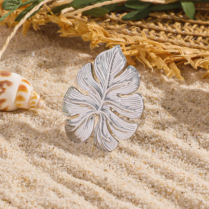 Malt Stainless Steel Titanium Steel Non-Fading Tree Leaf Open Ring Index Finger Ring Light Luxury High-End Hand Jewelry