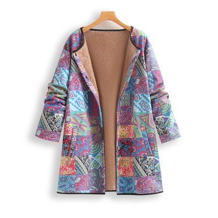Winter 2024 Amazon WISH Europe and the United States pop new women's imitation deerskin velvet printed vintage inlaid edging coat