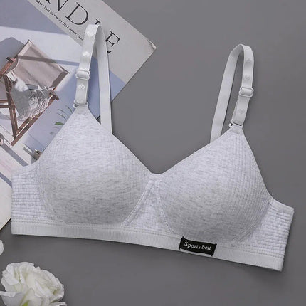 Girls Pure Cotton Korean Style No Rims Ab Cup Bra Summer Small Breast Thin Push-Up Anti-Sagging Intimates