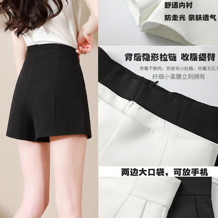 Shorts Women's High Waist 2024 New Summer Black A- line Wide Leg Slim Chiffon Casual Suit Shorts