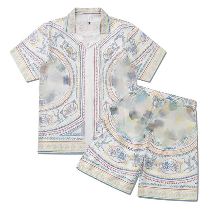 Foreign Trade Casual Hawaiian Beach Printed Short-Sleeved Shirt Cuban Collar European and American Retro Vacation Shorts Two-Piece Set