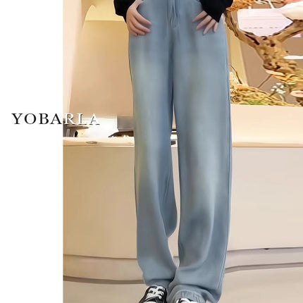 Straight-Leg Jeans for Women 2025 Autumn New High-Waisted Loose Slimming Wide-Leg Floor-Length Pants