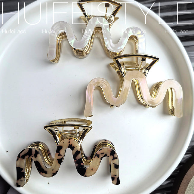 Shell Spring and Summer New Metal Shark Grab Clip Acetic Acid Wave High-Level French Back Head Clip Grab Clip Hairpin for Women