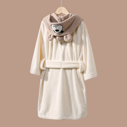 Children's Hooded Cloak New Coral Velvet Cartoon Bear Embroidery Wearable Bathrobe Baby Nightgown Bath Towel Wholesale