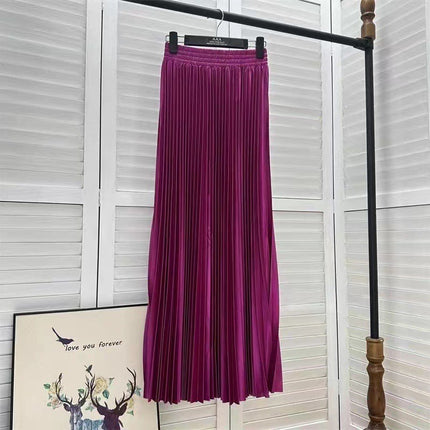 2025 new European and American foreign trade women's satin metallic luster pleated skirt long organ skirt long skirt skirt