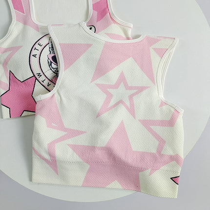 Printed Yoga Vest with Chest Pad Fixed Cup Covering Parm High Strength Elastic Sports Vest Slimming Fitness Running