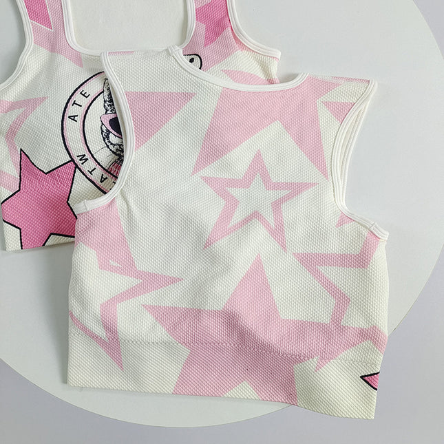 Printed Yoga Vest with Chest Pad Fixed Cup Covering Parm High Strength Elastic Sports Vest Slimming Fitness Running