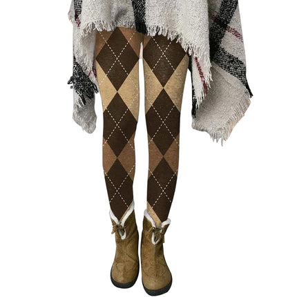 Cross-border Amazon wish diamond plaid printed leggings fall/winter Joker close-fitting pencil pants expanded size S-4XL