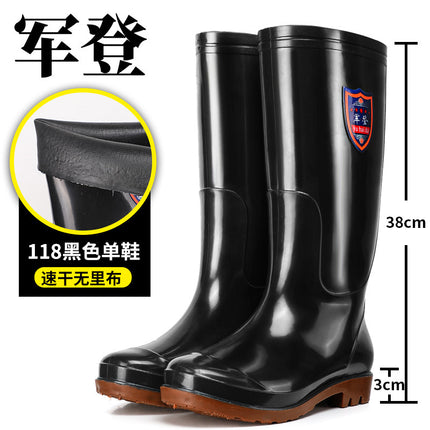 Military High-Top Unlined Brown Quick-Drying Water Shoes Long-Tube Yellow Waterproof Boots Non-Slip Rain Boots Mesh-Free Men's Rubber Shoes