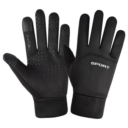 Outdoor Warm Cycling Gloves Men's Autumn and Winter Windproof and Cold-Proof Fleece-Lined Touch Screen Windproof and Waterproof Sports Single-Sided Gloves