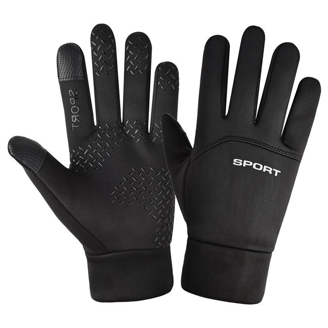 Outdoor Warm Cycling Gloves Men's Autumn and Winter Windproof and Cold-Proof Fleece-Lined Touch Screen Windproof and Waterproof Sports Single-Sided Gloves