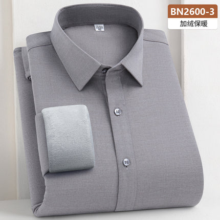 Wool Composite Thermal Shirt Men's New Brushed Thickened Shirt Autumn and Winter Business Plus Velvet Thickened Cold-Proof Shirt