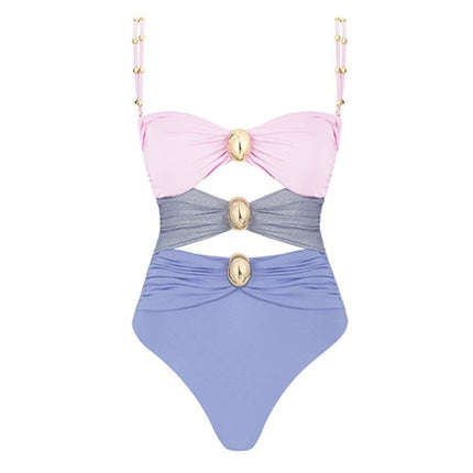 2025 European and American New Arrival Swimsuit suit Women's Gold Plated Round Color Hollow Cross-Border Lazada Sexy Bikini