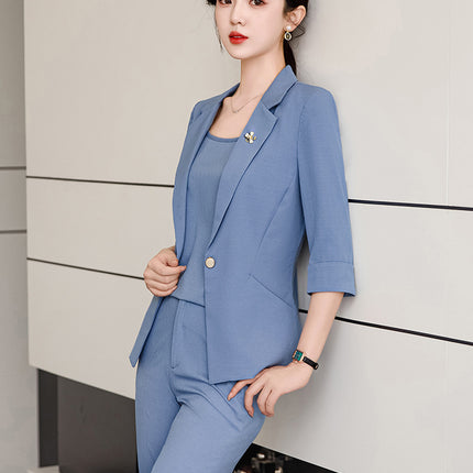 Pink Mid-Sleeve Suit for Women 2025 New Summer Thin Business Attire Elegant Beauty Salon Front Desk Work Clothes