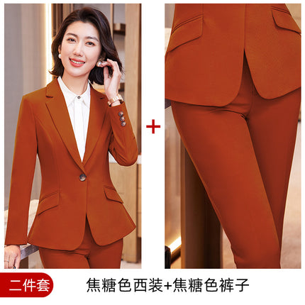 High-end red suit suit women's autumn and winter workwear jewelry hotel front desk workwear temperament professional suit jacket