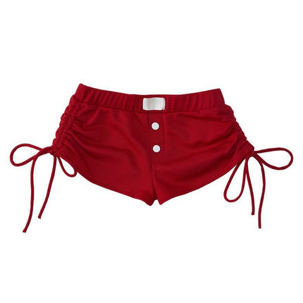 Factory Drawstring Pleated Lantern Red Shorts Women's Summer 2024 New Casual High Lace Leggings