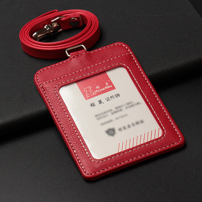 New Leather Pu Badge Lanyard Id Card Holder Work Badge Business Bus Student Id Card Access Control Meal Card Holder