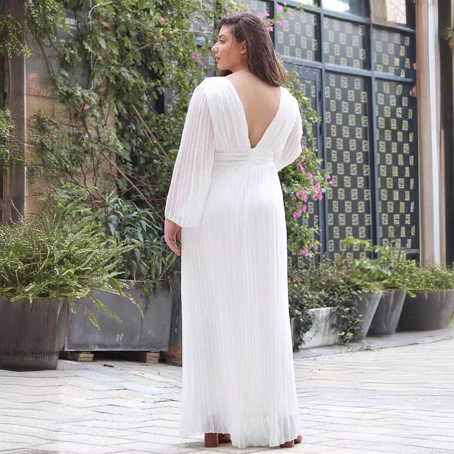 Plus-Size Dress European and American Foreign Trade Cross-Border New Women's Clothing Plus-Size V-Neck Party Dress Apparel