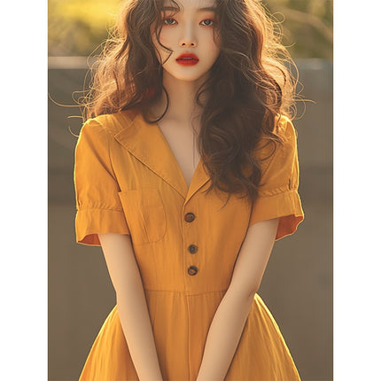 Foreign Trade Women's Clothing Is Popular This Year. Beautiful French Neapolitan Skirt with Super Good Elegant and Classy Exquisite Yellow Shirt