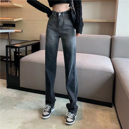 Loose wide-leg jeans women's high waist slimming 2024 New Hong Kong style retro straight mop pants niche design sense