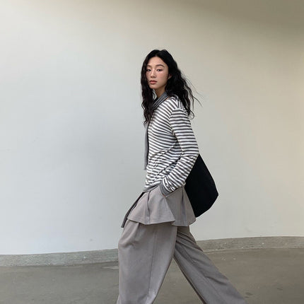 NEIHE 2025 Women's Pants Spring and Autumn Women's Pants Dagging Two-piece Apron Wide-leg Suit Pants 252288