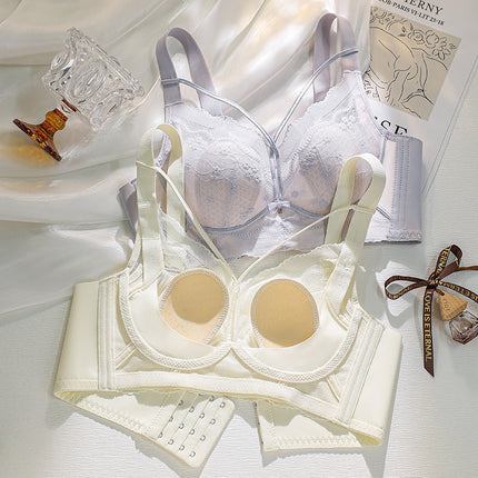 Sexy Ultra-thin Rabbit Ears Lace Crystal Cup Thin Bra Push-up Breathable Large Chest Small Adjustable Women's Underwear
