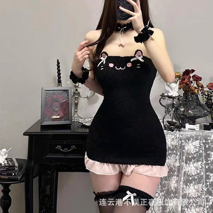 Don't miss the night fun underwear sexy pure wind cute cat hip skirt sleeping clothes women's uniform suit qqny
