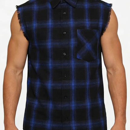 Europe and the United States cross-border personality men's jacket plaid sleeveless shirt men's casual shirt tassel craft shirt foreign trade fixed