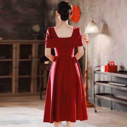 Toast Dress Bride Wedding Red High-end Engagement Mid-length Banquet Back Door Slimming High-end Autumn and Winter dress