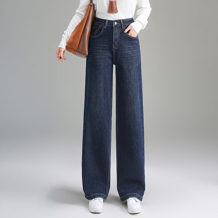 Women's Jeans Autumn New Style 2025 New High-Waisted Slim-Fit Petite Figure Blue Narrow Straight Wide-Leg Pants