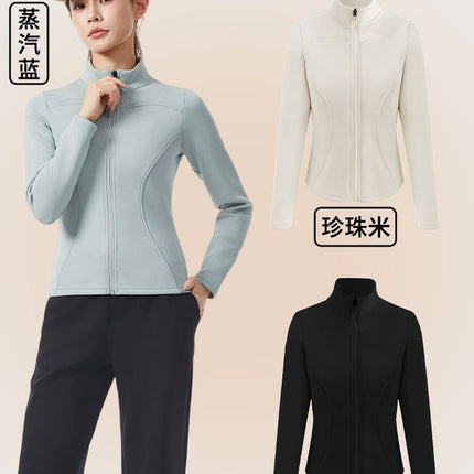 Lulu Coat Hot Warm Velvet Air Layer Coat Easy Lightweight Half-High Collar Simple Slim-Fit Zipper Cardigan for Hair
