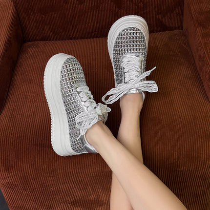 Thick-Soled Sneakers for Women 2026 Summer New Versatile Trendy Woven Breathable Mesh Fashion Casual Shoes for Petite Individuals