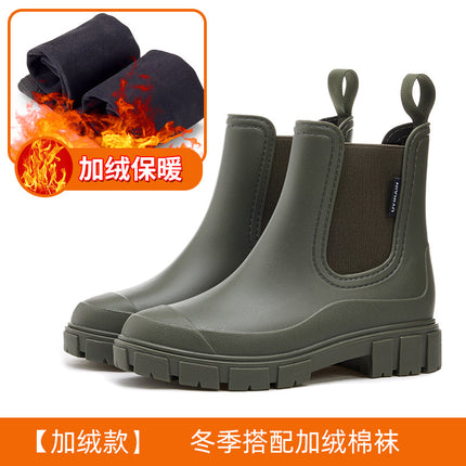 Cross-border fashion Chelsea rain shoes women's thick-soled waterproof elastic water shoes non-slip kitchen rubber shoes waterproof car wash shoes