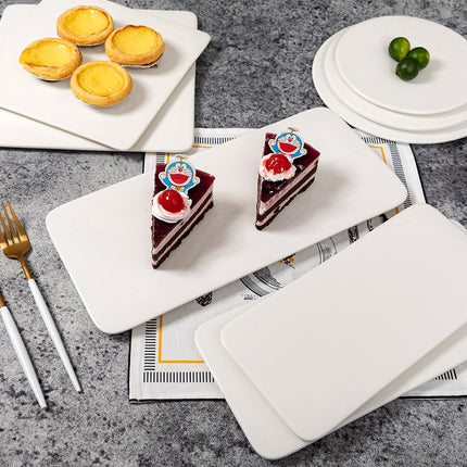 Ceramic Cake Plate Pure White Square Plate Dessert Display Dish Baking Tableware Buffet Round Swing Plate Long Square Plate