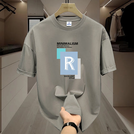 Pure Cotton Short-sleeved T-shirt Men's Round Neck Loose Fashionable Ins Printed Inner Top Men's T-shirt Top Base Shirt