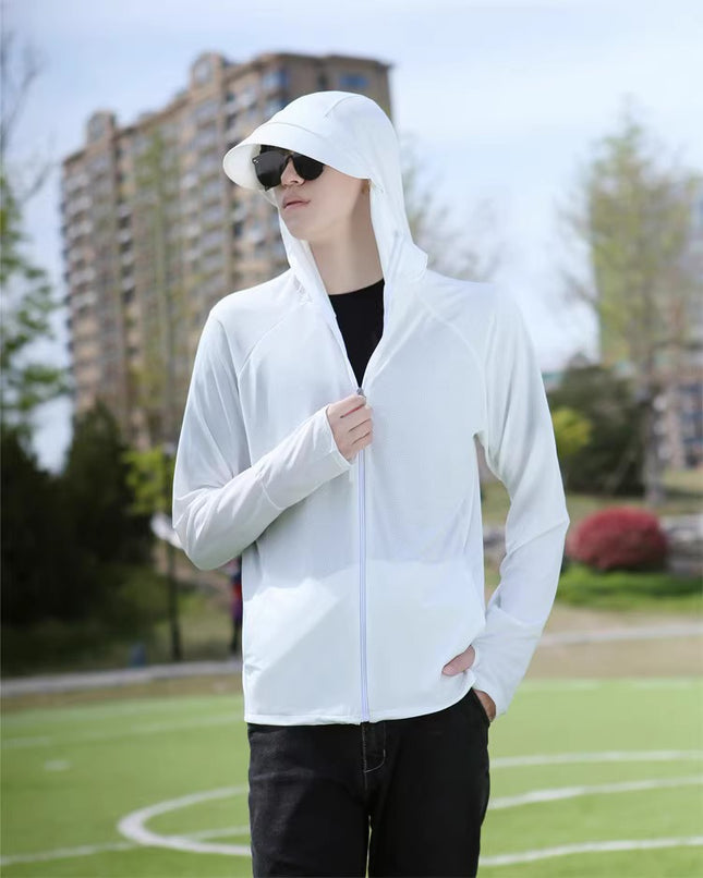 Men's Hat-brim Removable Sunscreen Clothing Ice Silk Mesh Breathable Loose Outdoor Quick-drying Sunscreen Clothing Anti-ultraviolet Fishing