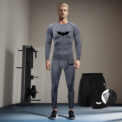 Men's Batman Printed Three-Piece Compression Quick-Drying Long-Sleeved Tights Running Sports Suit Basketball Training Suit