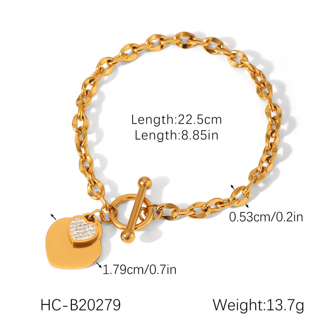 European and American Cross-Border Ot Buckle Heart-Shaped Pendant Stainless Steel Bracelet for Women, Non-Fading, High-End Heart Jewelry, Titanium Steel Jewelry