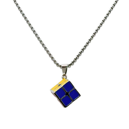 Street fashion personalized accessories colorful Rubik's cube necklace men's and women's accessories ins personalized hip hop fun sweater chain