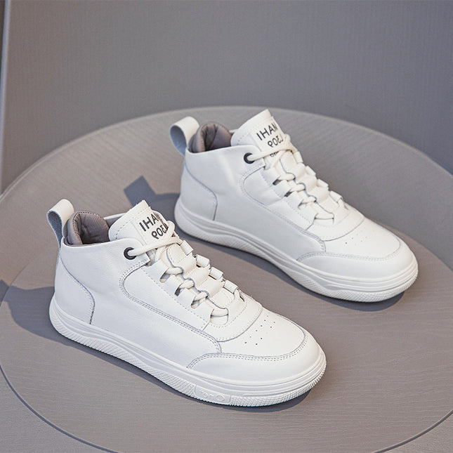 Genuine Leather White Sneakers for Women 2025 Spring and Autumn New Style Versatile Casual Shoes High-Top Soft Sole Comfortable Sneakers